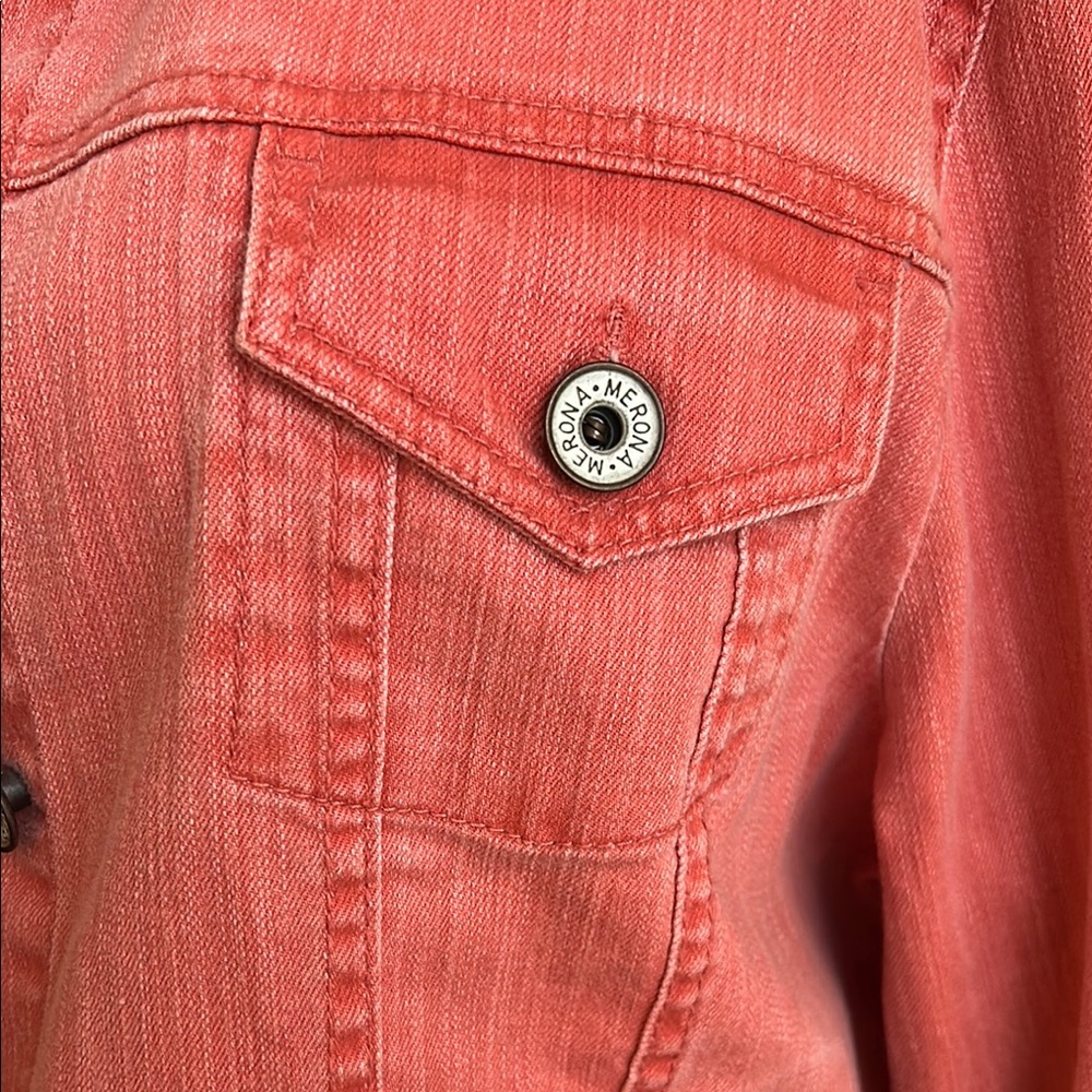 Merona Coral Jean Jacket Cropped Denim Style - Picture 3 of 4